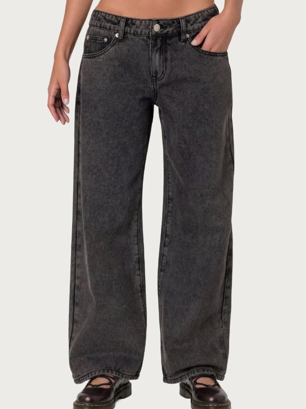 Edikted Wide Leg Washed Black Denim Pants